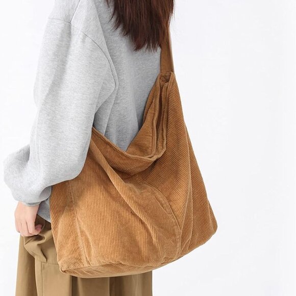 Unisex Corduroy Large Shoulder Bag Casual Travel Work Organizer - Picture 4 of 7
